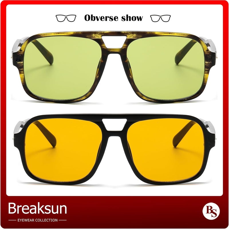 Breaksun Retro Aviator Sunglasses for Women Men Trendy Classic 70s Square Green Aviator Sun Glasses Vintage Shades - Image 5